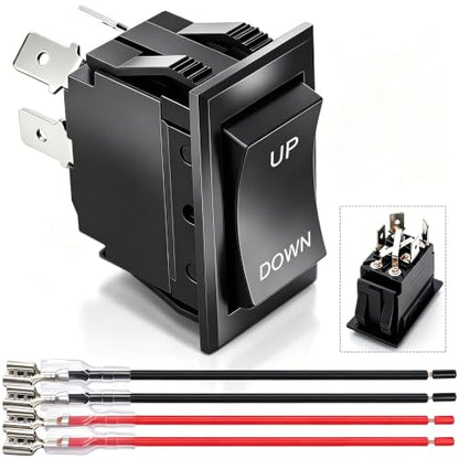 weideer 12V Reverse Polarity Switch,Momentary Power Jack Rocker Switch,DC Motor Control DPDT 4 Pin(ON)-Off-(ON) 20A 12 Volt DC UP Down RV Switches with Wires - color: BK-UP/DOWN 4pin, size: Momentary