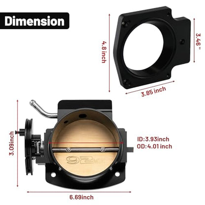 92MM Throttle Body with TPS IAC Sensor and Throttle Body Spacer Adapter Fits for Chevy GM Gen III LSX LS LS1 LS2 LS7 Engine Black - size: 92MM Black with TPS & Spcaers
