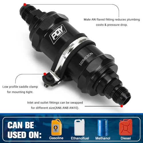 AN6 AN8 AN10 Inline Fuel Filter E85 Ethanol with 100 Micron Stainless Steel Element Black - size: AN6 AN8 AN10 - 100 Micron
