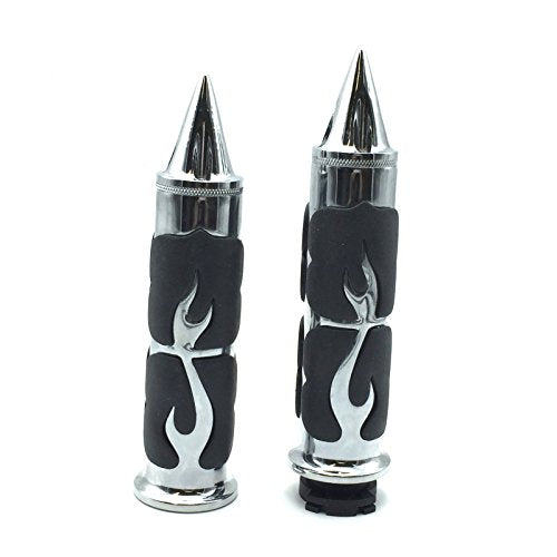HK MOTO- Motorcycle Chrome Spike Comfort Rubber Flame Hand Grip 25mm 1" 1 inch Compatible with Intruder Boulevard C90 C50 M50 Volusia Marauder 800 [B01ETS4C1Q]