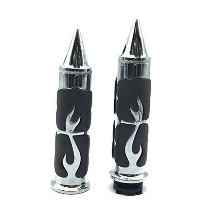 HK MOTO- Motorcycle Chrome Spike Comfort Rubber Flame Hand Grip 25mm 1" 1 inch Compatible with Intruder Boulevard C90 C50 M50 Volusia Marauder 800 [B01ETS4C1Q]