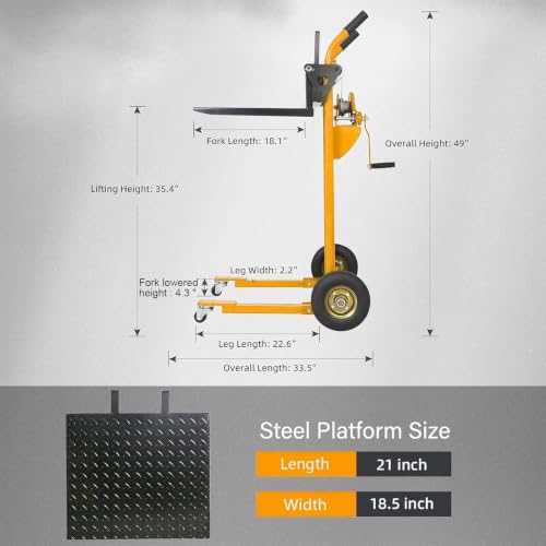 Apollo Material Lift Stacker, Pallet Truck Dolly 440lbs Cap. 35.4" Max Lift - color: Yellow, size: Winch-440lbs-35.4" Lift