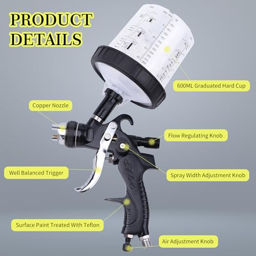 HVLP Spray Gun Kit, 4 Nozzles,10 Disposable Paint Cup System,Black - color: black
