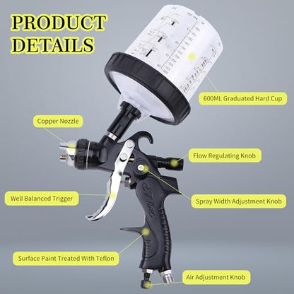 HVLP Spray Gun Kit, 4 Nozzles,10 Disposable Paint Cup System,Black - color: black