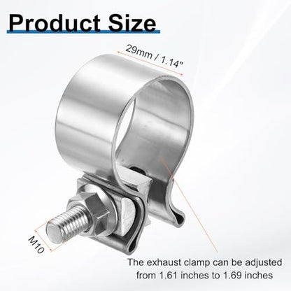 HARFINGTON 410 Stainless Steel Exhaust Clamp 1.69" Butt Joint Narrow Band Muffler Seal Exhaust Narrow Lap Butt Clamps for Pipes Mufflers Converters System Repair, Silver - size: Range 43-50 mm, Band Width 29mm