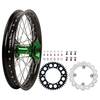 TUSK Impact Complete Rear Wheel Package 19 x 2.15 Black Rim/Silver Spoke/Green Hub for Kawasaki KX450 X 2021-2023
