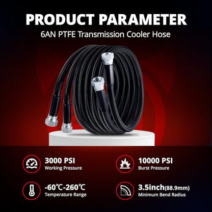 EVIL ENERGY 6AN PTFE Fuel Line Kit 70" Transmission Fluid Oil Cooler Hose Line kit for 4L60E 4L80E,AN6 Nylon Braided PTFE Fuel Hose Kit for TH350 TH400 700R4 TR6060 4R70W Ford C5 5.8FT Black - color: Black