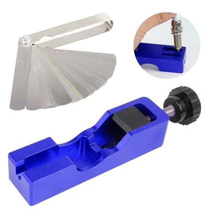Spark Plug Gap Tool, Spark Plug Gapping Tool with 32 Blade Steel Feeler Gauge, Universal Spark Plug Gap Tool for Most 10mm 12mm 14mm 16mm Spark Plugs (Blue) - color: Blue