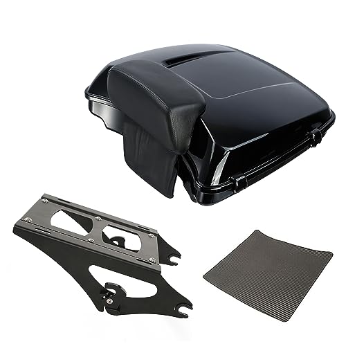 TCT-MOTORPARTS Black 5.5" Razor Tour Luggage Trunk Mounting Bracket Kits Fit For Harley Touring 2014-2025 Road Street Glide King Glide - color: Gloss Black Razor Trunk+Black Rack