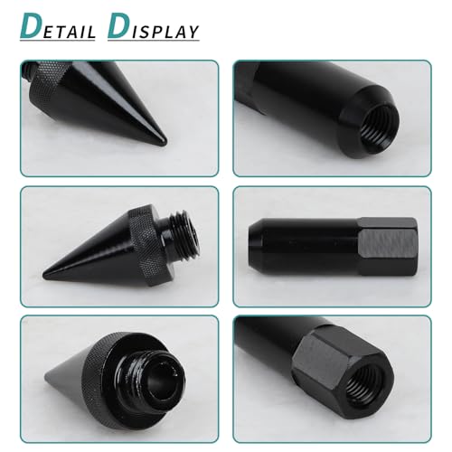 M12x1.5 Spikes Lug Nuts, 60mm Aluminum Wheel Nuts 20pcs - color: Black