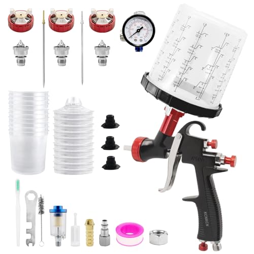 R500 LVLP Air Spray Gun 1.3/1.7/2.0mm Nozzles 650ml Paint Cups - color: Black - 650ml Mixing Cup