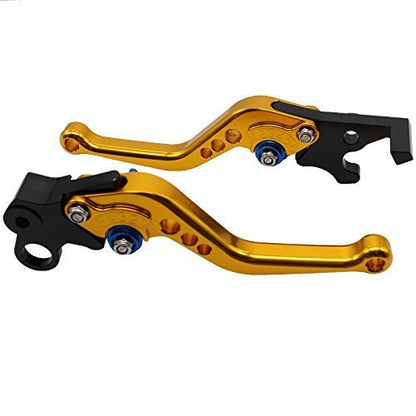 FXCNC CNC Aluminum Short Adjustable Brake Clutch Levers Compatible with YFM700 Raptor 700 R 2008-2022, YFZ450 YFZ450R YFZ450X 2008-2020, YFM250 Raptor 2008-2013, 250R 2011 - color: Gold Lever with Blue Adjuster