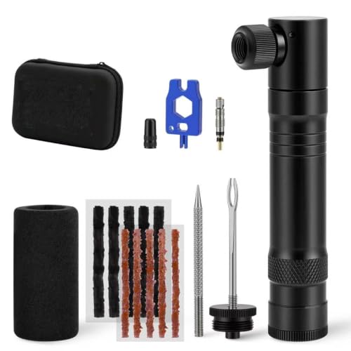Tubeless Bike Tire Repair Kit with CO2 Inflator, Plug Tool, Strips