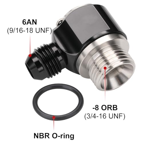 6AN Male Flare Banjo to 8AN -8 ORB Stainless Steel Banjo Bolt Assembly Fitting Adapter Black - size: 6AN to -8 ORB