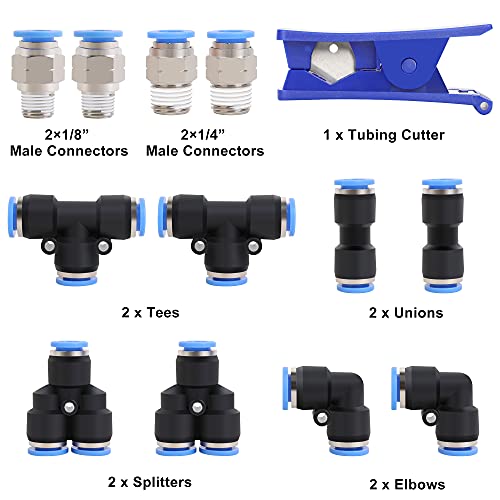 Hromee Air Line Tubing Kit, 5/16 Inch (7.937MM) OD x 32.8 Feet Polyurethane PU Tube and Push to Connect Fittings, 14 PCS Compressed Pipe and Accessories Kit - size: 5/16 Inch