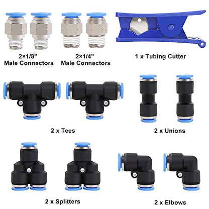 Hromee Air Line Tubing Kit, 5/16 Inch (7.937MM) OD x 32.8 Feet Polyurethane PU Tube and Push to Connect Fittings, 14 PCS Compressed Pipe and Accessories Kit - size: 5/16 Inch