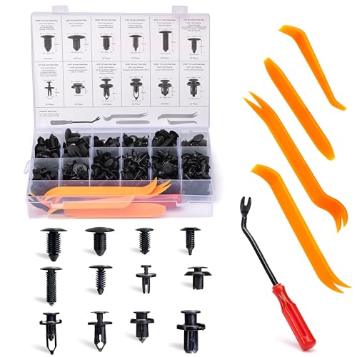 NEIKO 50550A Retainer Clips Assortment, 245pc Automotive Fasteners, Car Bumper Clip for Fender Liner, Door Panel Plastic Clips, Plastic Rivets, Trim Removal Pry Bar Tool, GM, Toyota, Ford, Honda - style: Retainer Clip Kit