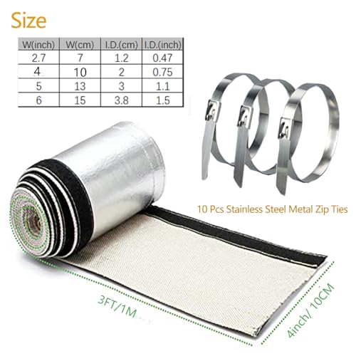 Aluminized Heat Shroud Sleeving Heat Shield Fuel line Wire Protection Silver Hose Heat wrap with 10 Pcs Metal Zip Ties (Silver 3/4''I.D. x 3FT) - color: silver, size: 3/4''I.D. x 3FT