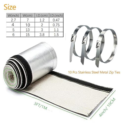 Aluminized Heat Shroud Sleeving Heat Shield Fuel line Wire Protection Silver Hose Heat wrap with 10 Pcs Metal Zip Ties (Silver 3/4''I.D. x 3FT) - color: silver, size: 3/4''I.D. x 3FT