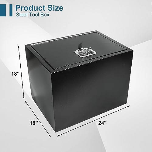 24"X18"X18" Underbody Truck Box Black Heavy Duty Steel Trailer TooolBox Pick Up Truck Tool Box Storage Organizer w/Lock & Keys - size: 24"x18"x18"