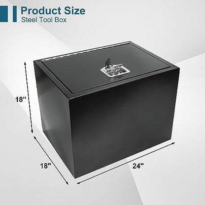 24"X18"X18" Underbody Truck Box Black Heavy Duty Steel Trailer TooolBox Pick Up Truck Tool Box Storage Organizer w/Lock & Keys - size: 24"x18"x18"