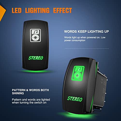 Nilight 5Pin Stereo Rocker Switch Laser Etched Toggle SPST - color: Green, size: STEREO
