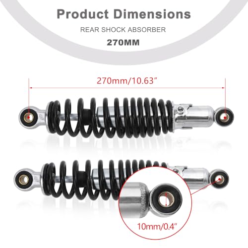 Minho Dual Rear Shock Absorbers with Adjustable Spring Preload in Heavy Iron Material Compatible with Chinese GY6 4-Stroke Engine Taotao ATV Go Kart,Black Color,270MM Length - size: 270mm