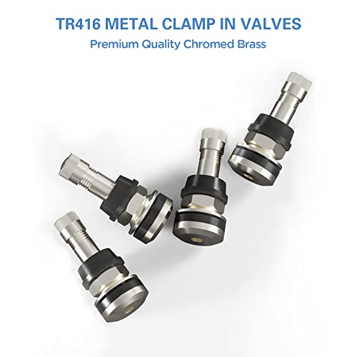CKAuto 4 Pieces TR416 Metal Valve Stems Outer Mount Fits .453" & .625" Rim Holes Long 1 1/2", Silver (Pack of 2) - size: 4pcs (Pack of 2)