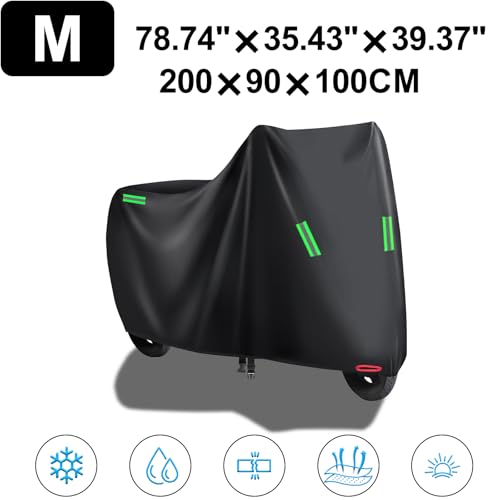 Motorcycle Cover All Season Universal Weather Quality Waterproof Sun Outdoor Protection Night Reflective with Lock-Holes Fits up to 78.7" for Most Scooters Mopeds Mini Motorcycle Vehicle Cover - size: M size: 78.4"