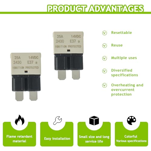 25A DC 12V-14V Auto Reset Circuit Breaker ATC/ATO Low Profile T1 Mini Blade Fuses Breakers for Car Trucks Marine Boat RV Solar and More,2 Pack - style: E37-ATC/ATO-Auto Reset