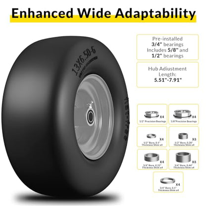 RONPOW 13x6.50-6 Flat Free Zero Turn Lawn Mower Tires, 500lb Load Capacity