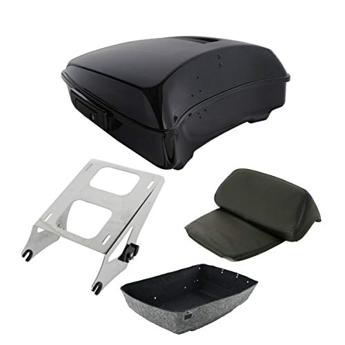 TCT-MOTORPARTS Vivid Black Chopped Tour Luggage Trunk Backrest Mounting Rack Fit for Harley 2014-2025 Touring Road Glide Street Glide Special Road King Electra Glide - color: Gloss Black Chopped Trunk+Chrome Rack#1