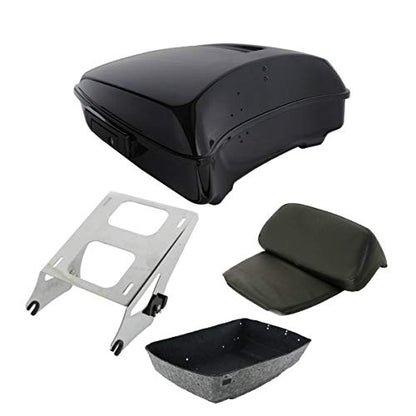 TCT-MOTORPARTS Vivid Black Chopped Tour Luggage Trunk Backrest Mounting Rack Fit for Harley 2014-2025 Touring Road Glide Street Glide Special Road King Electra Glide - color: Gloss Black Chopped Trunk+Chrome Rack#1