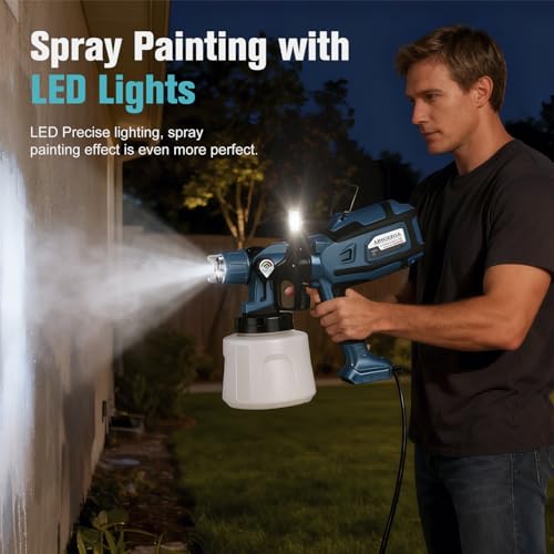 Paint Sprayer, 1250W Electric Paint Sprayer 6 Copper Nozzles 3 Patterns 47oz (1400ml) Large Capacity with LED Easy to Clean, Paint Sprayer for House Painting Furniture Walls Fence Cabinets DIY