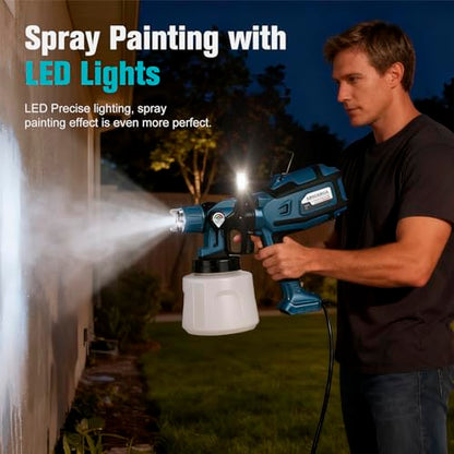 Paint Sprayer, 1250W Electric Paint Sprayer 6 Copper Nozzles 3 Patterns 47oz (1400ml) Large Capacity with LED Easy to Clean, Paint Sprayer for House Painting Furniture Walls Fence Cabinets DIY