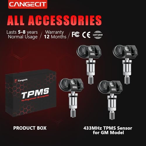 Pre-Programmed TPMS Sensor 433MHz for Chevrolet Silverado/GMC Sierra 1500 2500 3500 (2019-2025), Tahoe/Yukon/Escalade (2021-2025), Suburban (2020-2025), Replace OE 13598773, 13540603-4 Pack