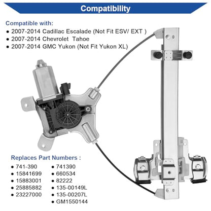 Obaee Window Regulator with Motor Rear Left Driver Side, Replace 741-390 - size: Rear Left Driver Side