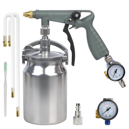 Undercoating Spray Gun with Suction Feed Cup,Rubberized Coating Sprayer with 360° Flexible Wand & Air Pressure Regulator for Truck Bed Liner Coating,Rust Proofing,Rubberized Undercoat(Gray)