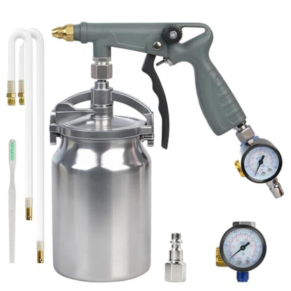 Undercoating Spray Gun with Suction Feed Cup,Rubberized Coating Sprayer with 360° Flexible Wand & Air Pressure Regulator for Truck Bed Liner Coating,Rust Proofing,Rubberized Undercoat(Gray)