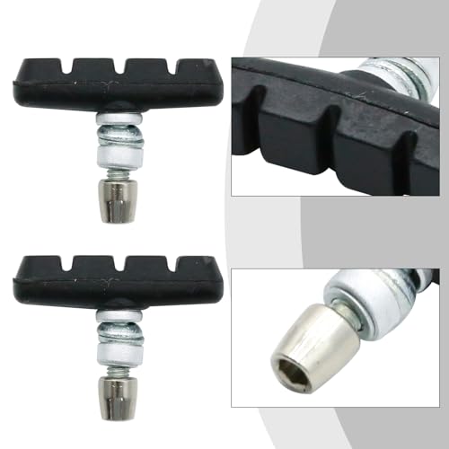 2 Pairs Bike V Brake Pads with Hex Nuts Hex Wrench for Mountain Bike, Road Bicycle, MTB, BMX