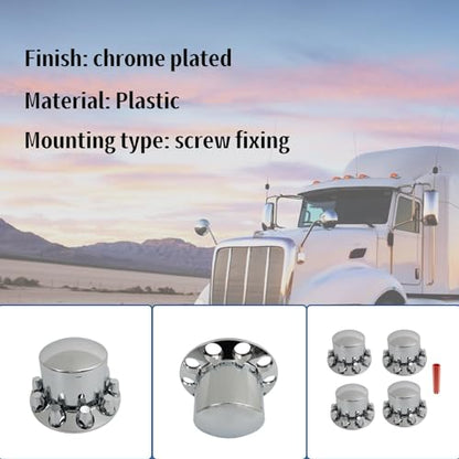 Silscvtt Chrome Semi Truck Hub Cover Wheel Axle Cover Center Caps Complete with 33mm Screw-on Lug Nuts for 22.5 Inches and 24.5 Inches Semi Truck Wheels 4 Rear - size: 22.5 inches, 24.5 inches