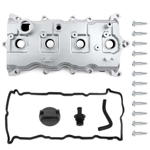 Aluminum Valve Cover Compatible with Nissan Altima 2007-2012, Rogue 2008-2013, Sentra 2007-2012, L4 2.5L Gas Replace 13264-JA00A 13270-JA00A with Gasket Oil Cap Bolts & Tube - color: Silver (Aluminum)