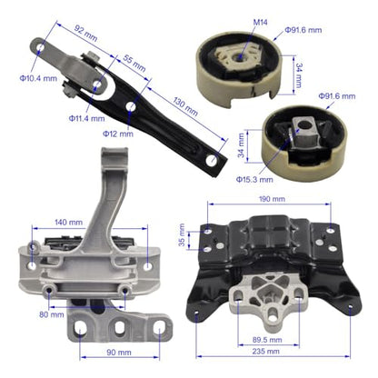5PCS Engine Motor & Trans Mount Set Compatible with Audi A3, Audi S3, A3 Quattro L4-2.0L ,Volkswagen Golf /Jetta / GTI Replace R3057, 9918, 9919, 9985, 9917, A4085, A4934, A4935 - size: 2015-2019 A3, S3, A3 Quattro