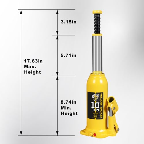 YELLOW JACKET 10 Ton Muti-Directional Welded Bottle Jack (20,000lb), Horizontal Bottle Jacks Use for Car, Pickup, Truck, RV, Auto Repair, Hydraulic Bottle Jack, Yellow - size: 10 ton muti-directional