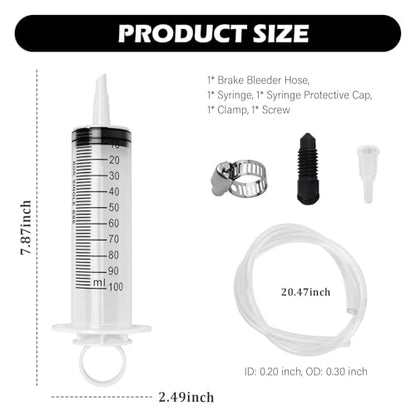 5PCS Motorcycle Brake Bleeder Kit,Disc Brake Fluid Bleeder Kit Includes Hose,100ml Syringe,Clamp,Screws,Profesional Reverse Brakes Bleeders Kits for Motorcycle,Quads,Scooters