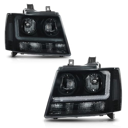 G-PLUS Headlights Assembly Projector Factory Headlamps Compatible with Chevy Tahoe Suburban 2007-2014 Smoky Lens Black Housing Clear Reflector Left & Right Bumper Head Light,faros delanteros - size: [LED Smoky] 2007-2014 Suburban