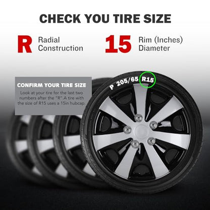 Hubcaps 15 Inch 4 Pcs Wheel Covers Compatible with 15in Cars SUV - color: 5051-Silver & Black-15