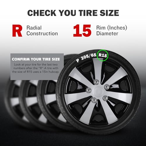 Hubcaps 15 Inch 4 Pcs Wheel Covers Compatible with 15in Cars SUV - color: 5051-Silver & Black-15
