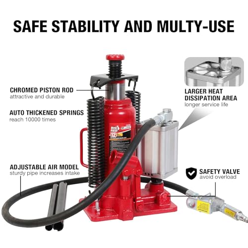 BIG RED TA91206 Torin Pneumatic Air Hydraulic Bottle Jack with Manual Hand Pump, 12 Ton (24,000 lb) Capacity, Red