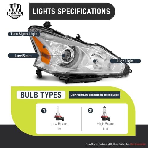 Headlights for 2013 2014 2015 Nissan Altima 4-Door - color: Chrome - With H/L Beam Bulbs